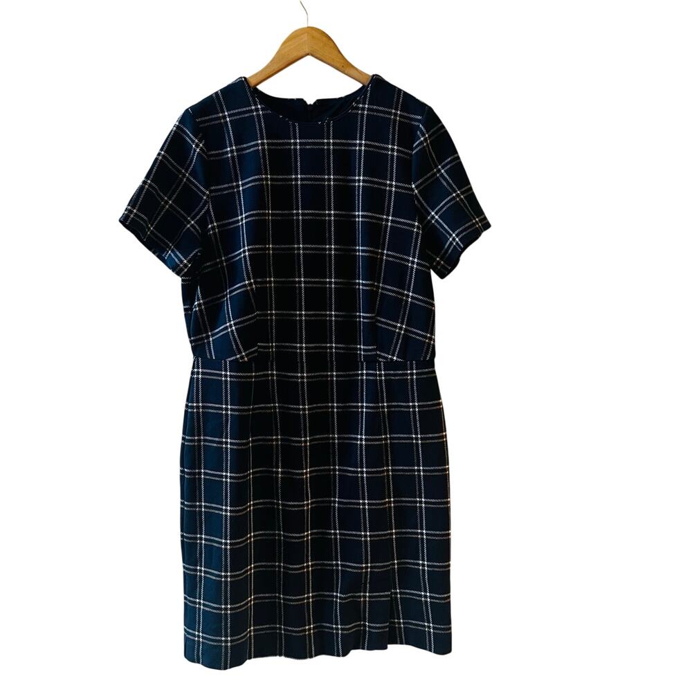 Ann Taylor Windowpane Short Sleeve Sheath Dress Size 14 Blue Multi - Picture 8 of 8